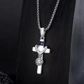 wholesale 925 Sterling Silver Sports Ball Cross Necklace with Blue Crystal and I CAN DO ALL THINGS Pendant-0-2