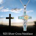 wholesale 925 Sterling Silver Turquoise Sunflower Cross Pendant Necklace for Women - Faith & Luck -0-2