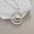 TOUPOP Sterling Silver Citrine Double Circle Pendant Necklace-0-5