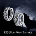 wholesale 925 Sterling Silver Norse Wolf Head Huggie Hoop Earrings with Celtic Knots and Runes-0-1