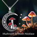 wholesale 925 Sterling Silver Red Enamel Mushroom Moon Pendant Necklace for Women-0-1