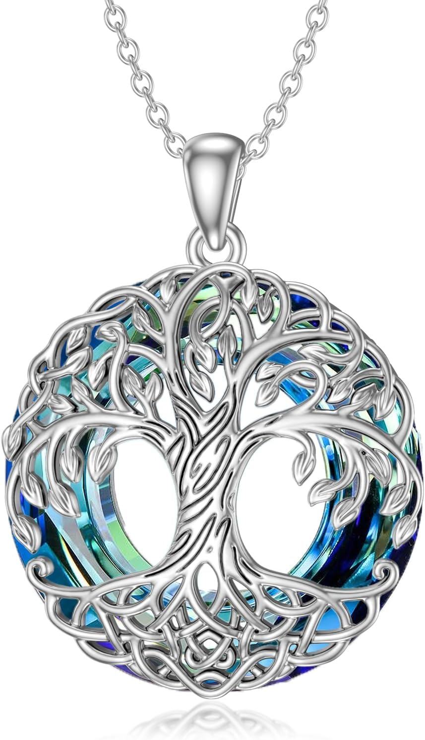 925 Sterling Silver Blue Moonstone Tree of Life Pendant with 18+2 Chain-0-0