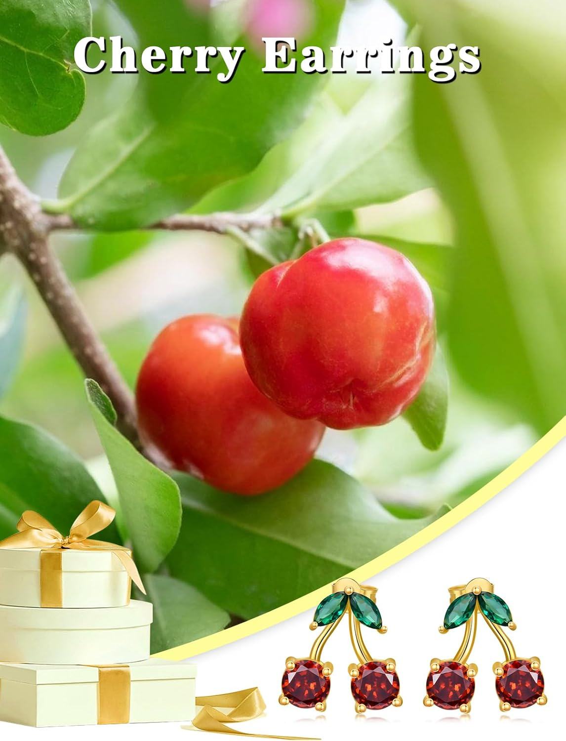 wholesale Gold Cherry Garnet Gemstone 925 Sterling Silver Stud Earrings for Women-0-5