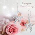 wholesale 925 Sterling Silver Pink Rose Pentagram Flower Earrings, Nickel-Free Lead-Free, Elegant Dangle Jewelry for Women, Gift for Her-0-4