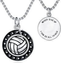 wholesale Sterling Silver Sport Necklace Baseball Soccer Football Cross Jewelry for Women Men-05-Volleyball