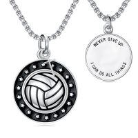 wholesale 925 Sterling Silver Tennis Ball Star Pendant Necklace Cross Charm Never Give Up Inspirational Gift-05-Volleyball