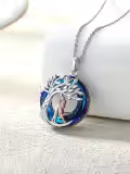 TOUPOP 925 Sterling Silver Blue Crystal Hug Couples Tree Of Life Necklace-0-2