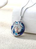 TOUPOP 925 Sterling Silver Blue Crystal Hug Couples Tree Of Life Necklace-0-2
