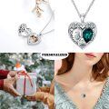 wholesale 925 Sterling Silver 925 Emerald Green Crystal Elephant Heart Photo Locket Pendant Necklace for Women and Girls-0-4