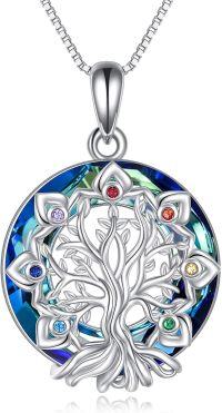 wholesale 925 Sterling Silver Blue ABALONE SHELL & CRYSTALS TREE OF LIFE NECKLACE FOR WOMEN-lotus chakra