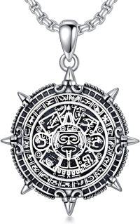 wholesale 925 Sterling Silver Aztec Lion Head Pendant with Spikes and Symbols on Chain Necklaces for Men s 46cm Length-Aztec