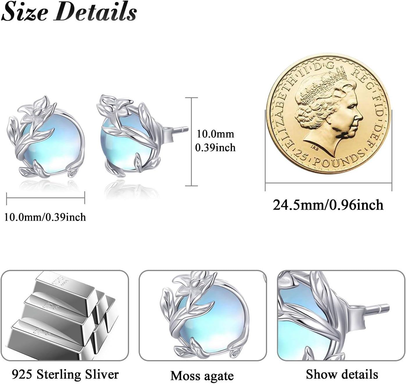 wholesale 925 Sterling Silver Blue Moonstone Branch Stud Earrings-0-3