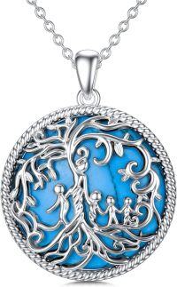 wholesale 925 Sterling Silver Family Tree of Life Necklace for Mom Daughter Son Women Birthstone-Turquoise-4 Children