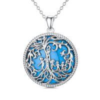 wholesale 925 Sterling Silver Family Tree Pendant Necklace Wholesale With Blue Enamel Detailing-Turquoise-4 Children