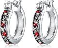 wholesale 925 Sterling Silver Red Enamel Floral Huggie Hoop Earrings with Ladybugs and Butterflies-0-0