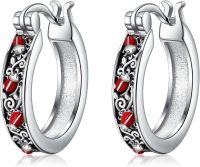 wholesale 925 Sterling Silver Red Enamel Floral Huggie Hoop Earrings with Ladybugs and Butterflies-Ladybug Filigree
