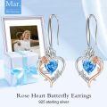 TOUPOP Sterling Silver Aquamarine Heart Butterfly Earrings-0-2
