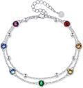 wholesale 925 Sterling Silver Multi-Color Crystals Daisy Chain Anklet-0-0