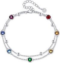 wholesale 925 Sterling Silver Multi-Color Crystals Daisy Chain Anklet-Crystal Chakra Anklet