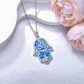 wholesale 925 Sterling Silver Blue Opal Tree of Life Hamsa Hand Pendant Necklace-0-1