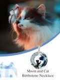 wholesale TOUPOP Cat Necklace With September Birthstone Sapphire Jewelry For Women 925 Sterling Silver Moon Cat Pendant Necklace With Blue Crystal Chritmas Anniversary Birthday Gifts For Her -0-1