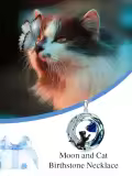 TOUPOP Sterling Silver Sapphire Moon Cat Pendant Necklace-0-1
