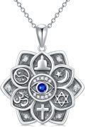 wholesale 925 Sterling Silver Metal Spiritual Necklace with Blue Evil Eye and Lotus Design-0-0