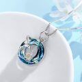 wholesale 925 Sterling Silver Blue Crystal Hummingbird Flower Pendant Necklace for Women-0-2