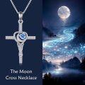 wholesale 925 Sterling Silver Heart Cross Blue Crystal Pendant Necklace for Women-0-1