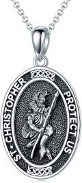 wholesale 925 Sterling Silver Oval St. Christopher Protect Us Medal Pendant Necklace-0-0
