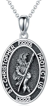 wholesale 925 Sterling Silver Oval St. Christopher Protect Us Medal Pendant Necklace-Saint Christopher