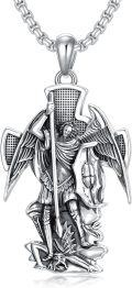 wholesale 925 Sterling Silver &  Saint Michael Pendant Cross Necklace for Men Women  24 Chain-0-0