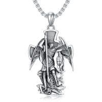wholesale 925 Sterling Silver &  Saint Michael Pendant Cross Necklace for Men Women  24 Chain-A4.Saint Michael(cross)