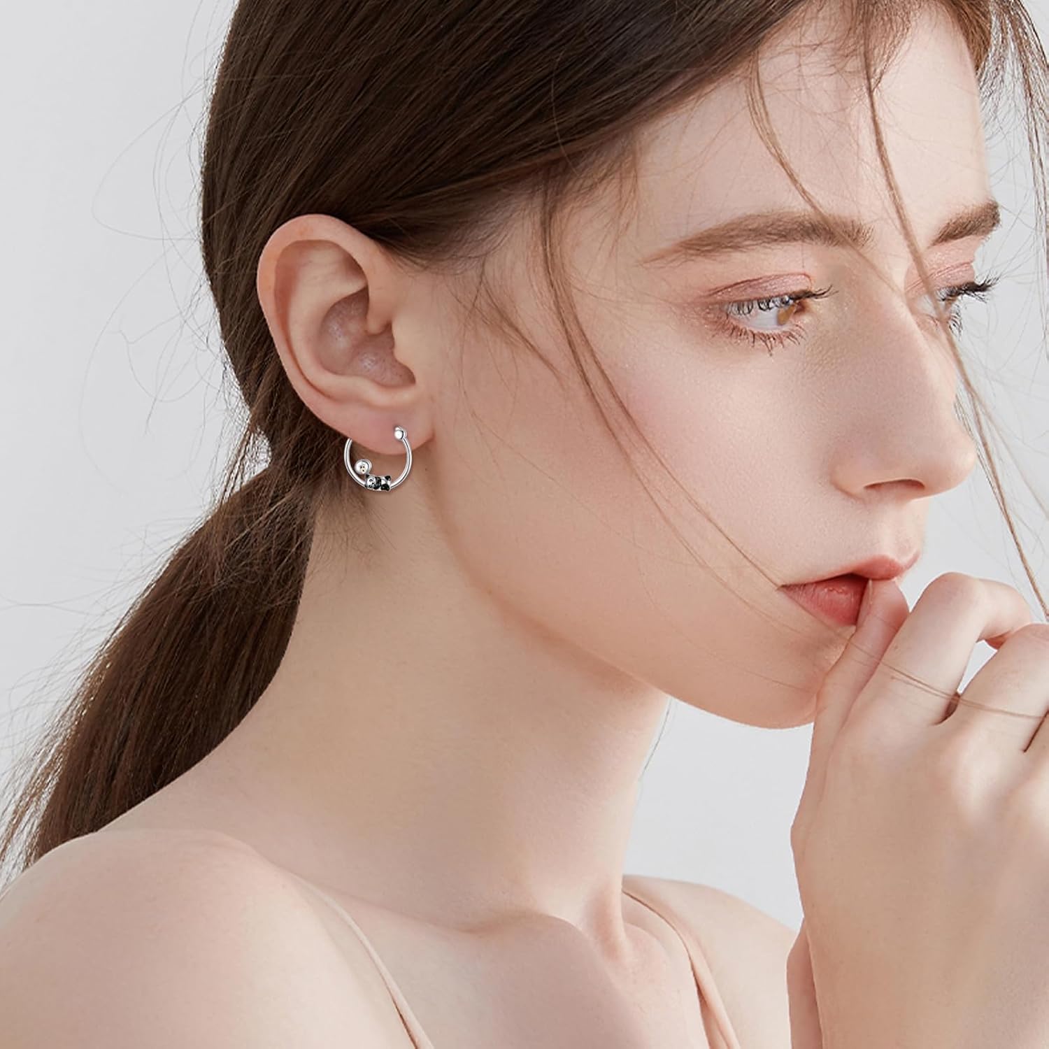 wholesale 925 Sterling Silver Panda Bear Bubble Tea Charm Hoop Earrings - Birthday Gift Ideas for Her-0-1