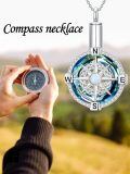 TOUPOP Sterling Silver Compass Urn Necklace For Ashes Cremation Jewelry For Men Women-0-4