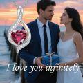 wholesale White Gold Plated Silver & Moissanite 1.5cttw Infinity Heart Birthstone Necklace with July Gemstone, Adjustable Chain, Gift Box-0-4