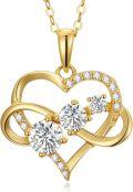 wholesale 14K Gold Diamond Heart Infinity Pendant Necklace - 3 CTW (Moissanite)-0-0