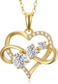 wholesale 14K Gold Diamond Heart Infinity Pendant Necklace - 3 CTW (Moissanite)-Style-2