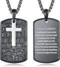 wholesale 925 Sterling Silver Black Stone Engraved Cross Dog Tag Pendant Necklace for Men Gifts for Dad/Husband/Son-0-0