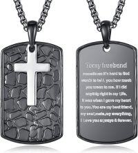 wholesale 925 Sterling Silver Black Stone Engraved Cross Dog Tag Pendant Necklace for Men Gifts for Dad/Husband/Son-To My Husband - 01
