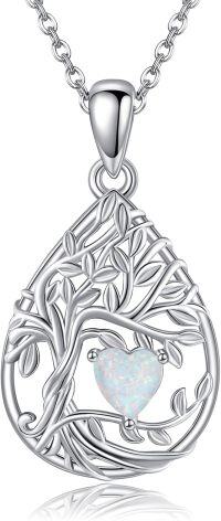 wholesale  Sterling Silver Gemstone Tree of Life Necklace for Women -Oct.-Opal