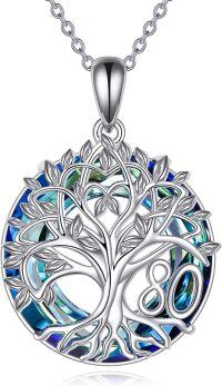 wholesale 925 Sterling Silver Blue Crystal Tree of Life Necklace - 20mm Pendant, 18 Chain-80th