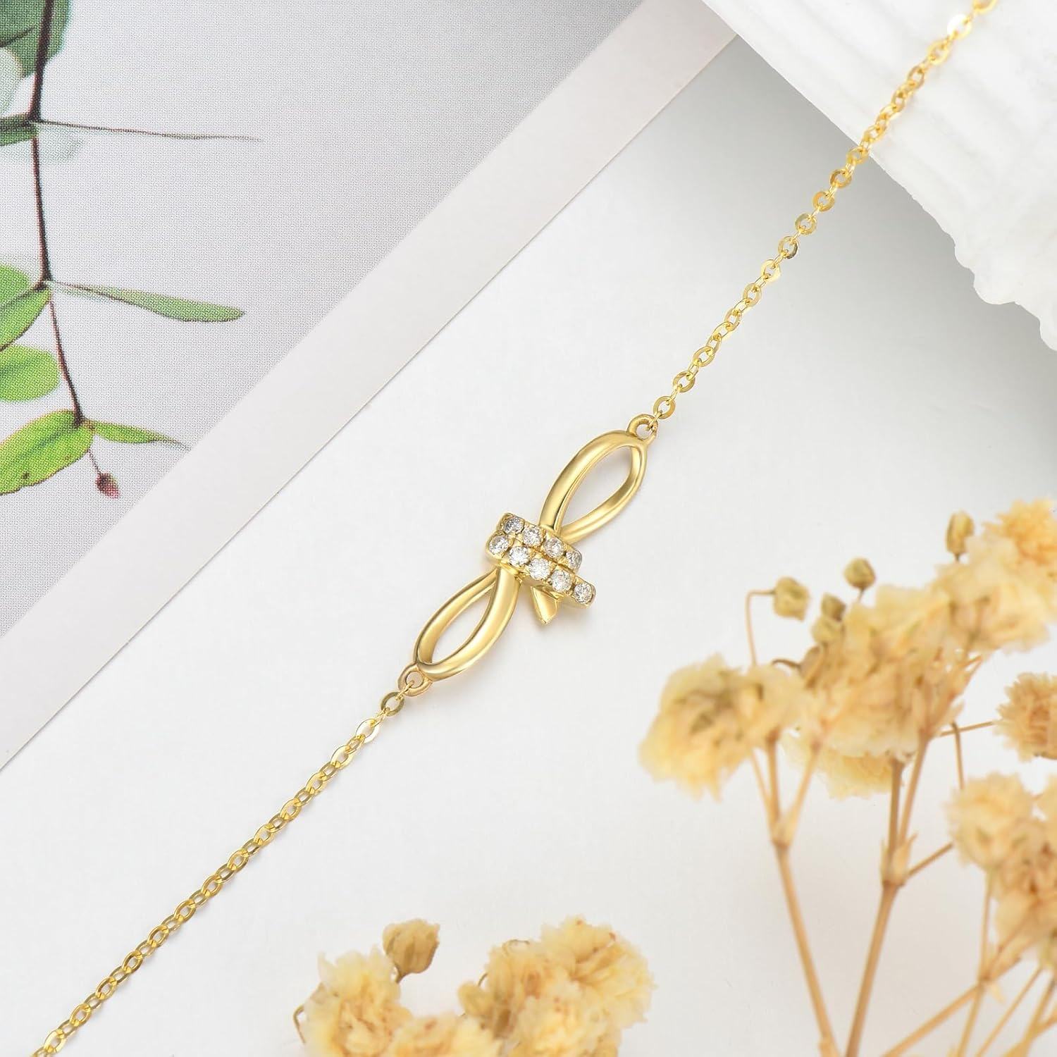 14K Gold Diamond Bow Infinity Bracelet for Women 6 8 8 4 Inch-0-1
