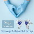 wholesale 925 Sterling Silver 12 Months Birthstone Stethoscope Heart Stud Earrings for Women-0-1