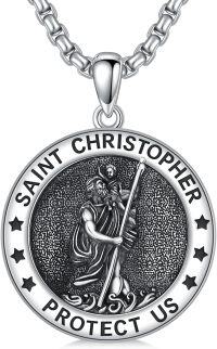 wholesale 925 Sterling Silver St Christopher Protect Us Medal Pendant Necklace s-B-St Christopher Necklace A
