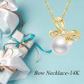 wholesale 14K Gold Pearl and Diamond Bow Tie Pendant Necklace for Women-0-5