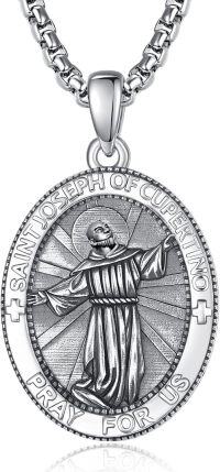 wholesale Sterling Silver Patron Saint Medal Amulet Necklace for Men 2 5mm 22 +2 Chain-A43-Saint Joseph of Cupertino