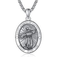 wholesale 925 Sterling Silver Patron Saint Medal Amulet Necklace for Men 2 5mm 22 +2 Chain-A43-Saint Joseph of Cupertino