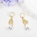 wholesale 925 Sterling Silver Plated Gold Pearl Skeleton Hand Dangle Earrings - Gothic Halloween  for Her-0-2