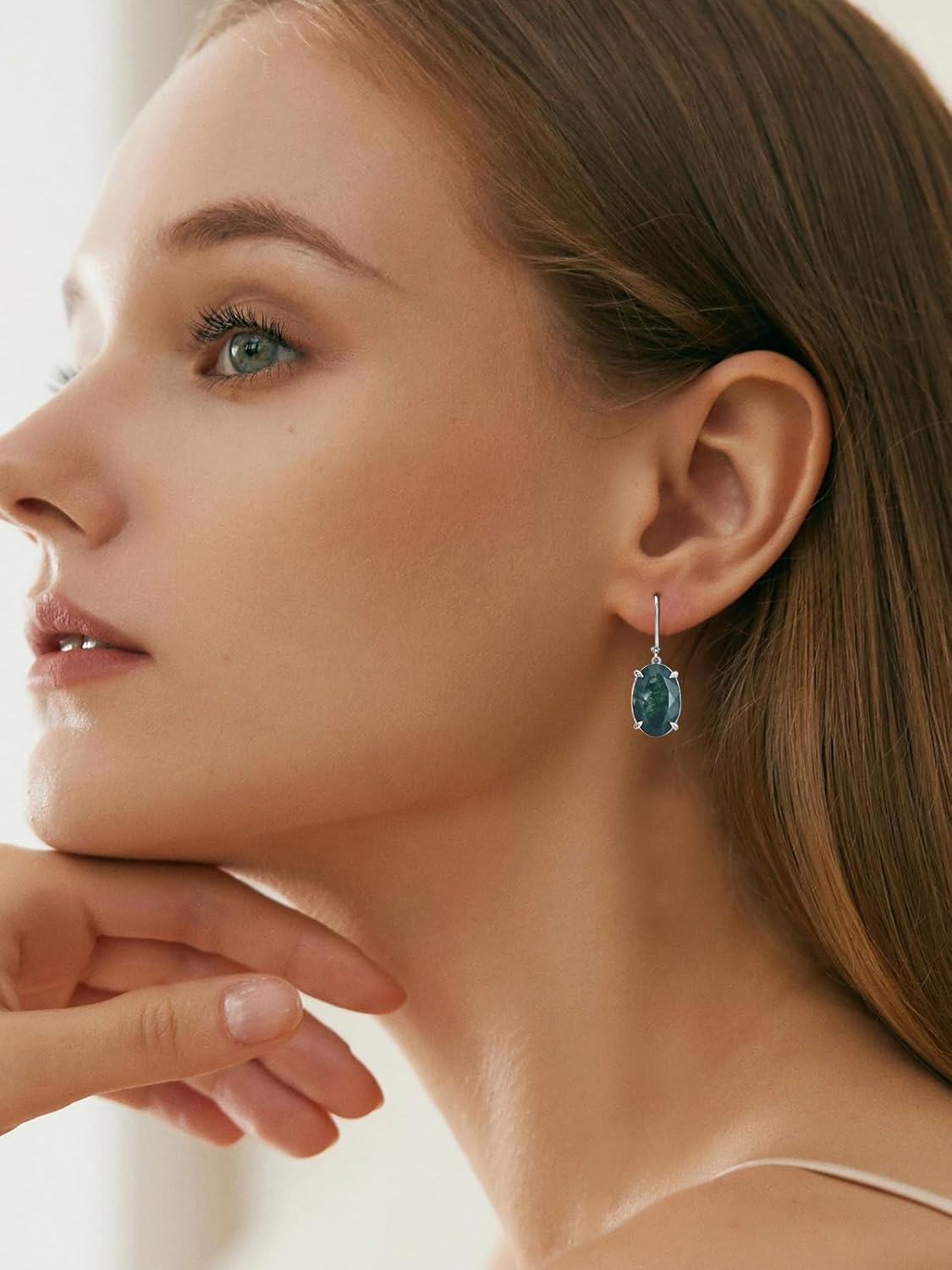 Sterling Silver Moss Agate Dangle Earrings for Women-0-2